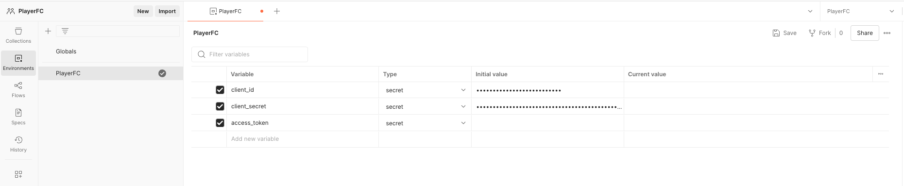 Postman environment variables